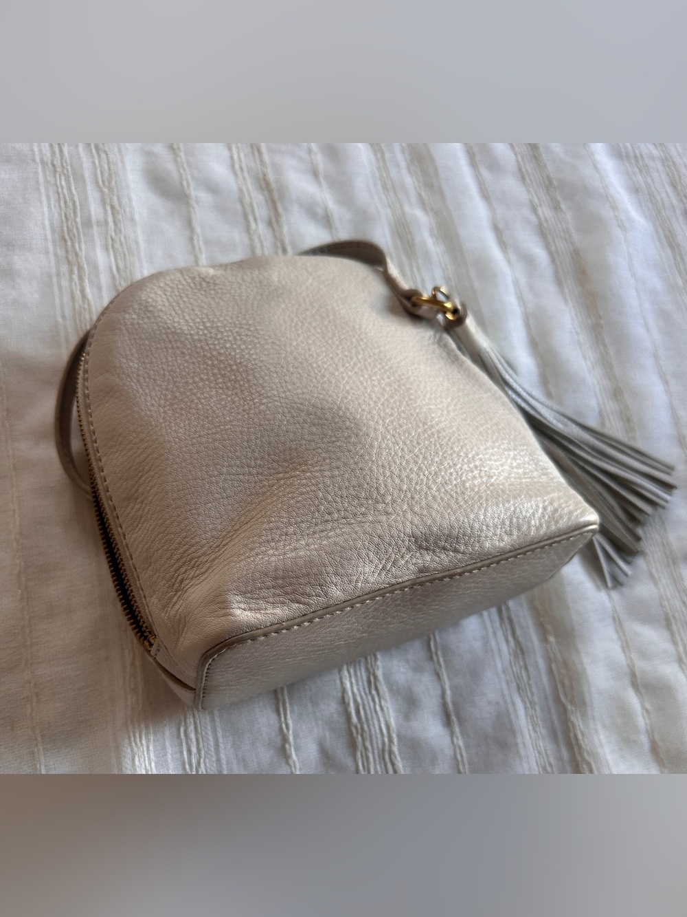 HOBO Ivory Nash Crossbody Bag | Pebbled Leather Tassel Gold Hardware - Picture 7 of 16
